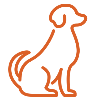 Orange silhouette of a sitting dog outlined against an orange background.